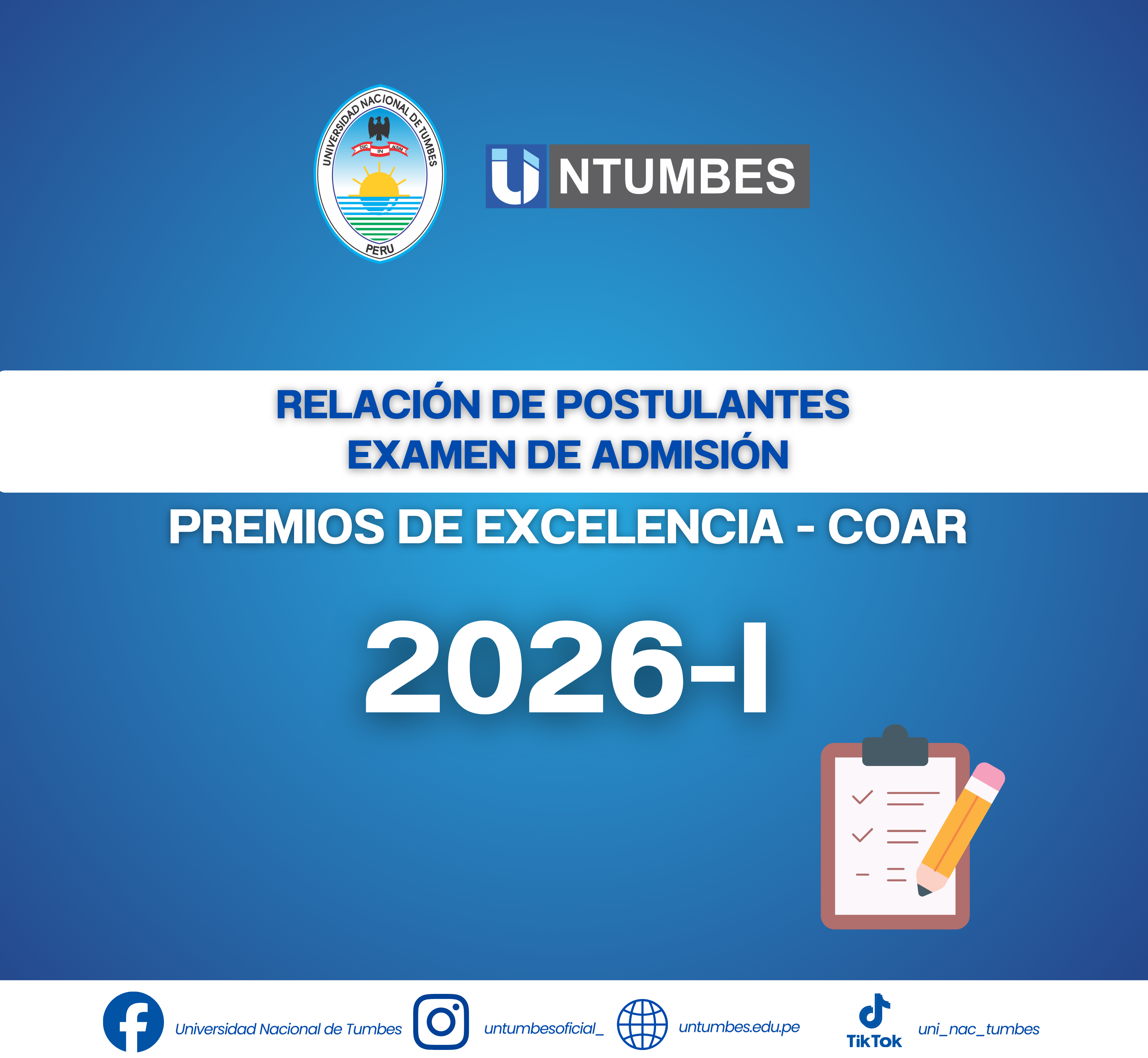 Relación de postulantes examen de admisión 2026-I premios de excelencia y COAR
